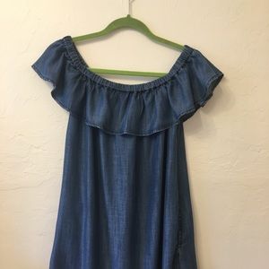 Tencel/ jean dress,  off the shoulder ruffle dress